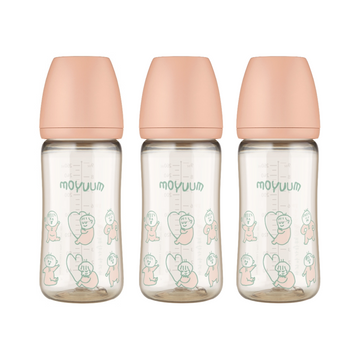 Moyuum PPSU All-in-One Baby Bottle 270ml (3+ Months) Pack of 3 Dear Dear Edition - Coral Pink
