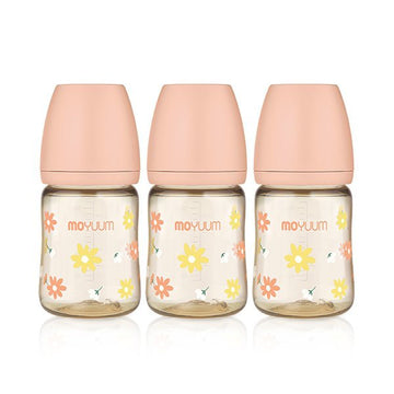 Moyuum Baby Bottle Daisy Edition 170ml (0 to 3 months) with nipple level 1 Pack of 3 - shop_name uae and saudi arab