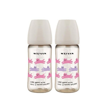 Moyuum PPSU All - in - One Baby Bottle 270ml (3+ Months) Pack of 2 Cat Edition Grey - shop_name uae and saudi arab