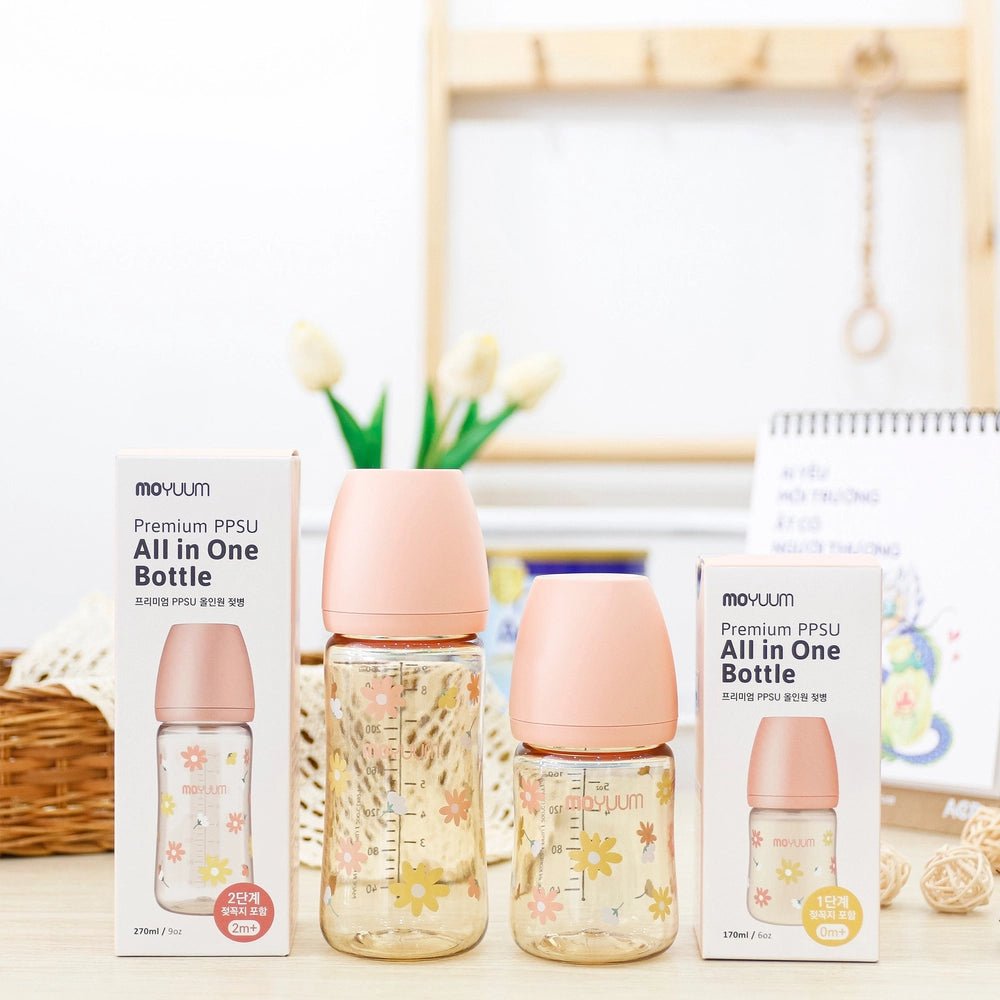 Moyuum PPSU All - in - One Baby Bottle with Nipple 270 ml (3+ Months) (Daisy Edition) - shop_name uae and saudi arab