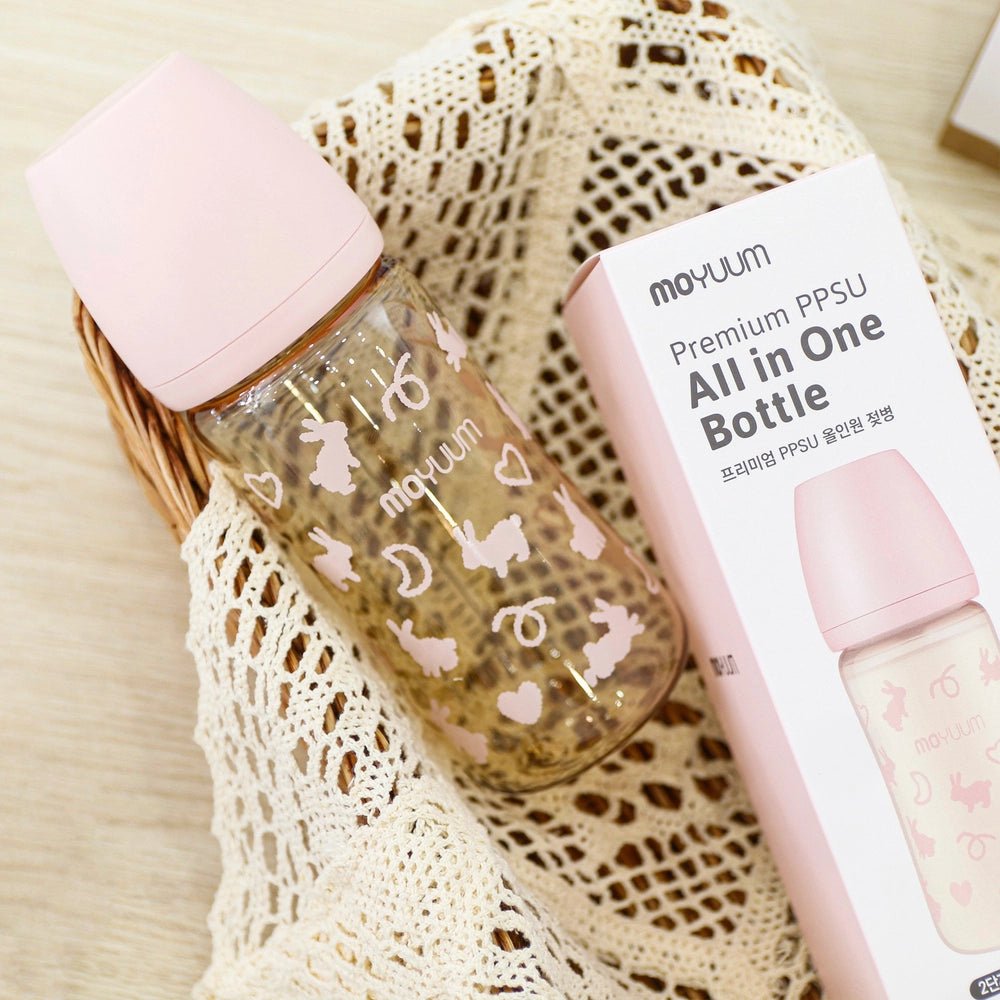 Moyuum PPSU All - in - One Baby Bottle with Nipple 270 ml (3+ Months) (Rabbit Edition - Pink) - shop_name uae and saudi arab