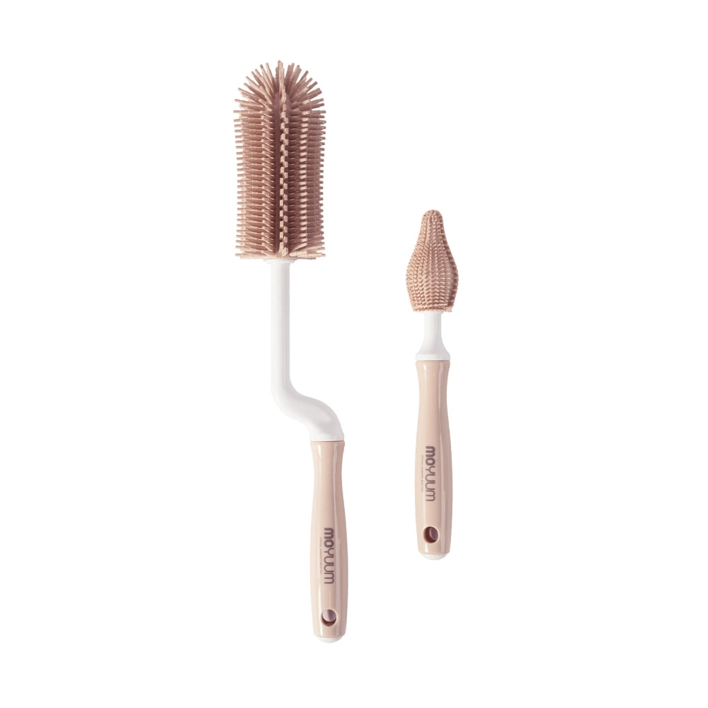 Moyuum PPSU All-in-one Baby Bottle 270ml (3+ Months) Pack of 2 (Basic) + Brush set Coral Beige