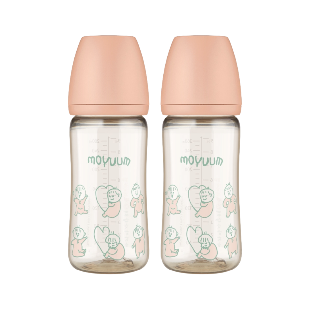 Moyuum PPSU All-in-One Baby Bottle 270ml (3+ Months) Pack of 2  Dear Dear Edition - Coral Pink