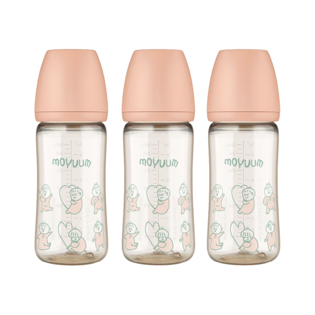 Moyuum PPSU All-in-One Baby Bottle 270ml (3+ Months) Pack of 3  Dear Dear Edition - Coral Pink