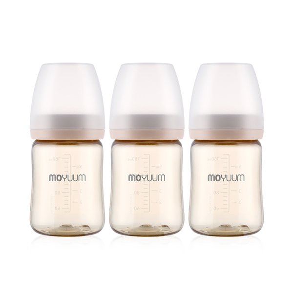 Moyuum Baby Bottle with Real Fit Nipple Level 1 Beige / 170ml (0 to 3 months) (Pack of 3)