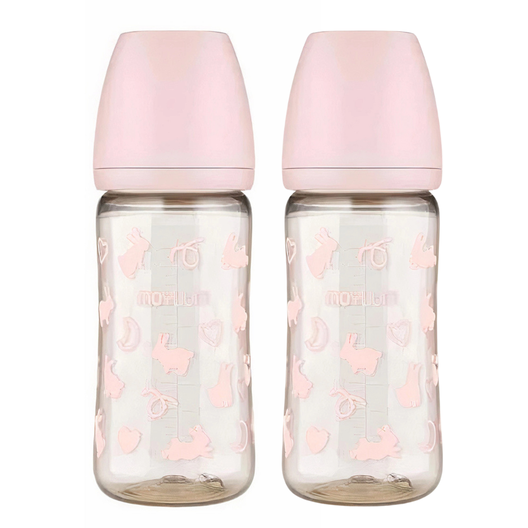 Moyuum PPSU All-in-One Baby Bottle 270ml (3+ Months) Pack of 2  Rabbit Edition - Pink