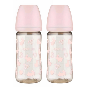 Moyuum PPSU All-in-One Baby Bottle 270ml (3+ Months) Pack of 2  Rabbit Edition - Pink