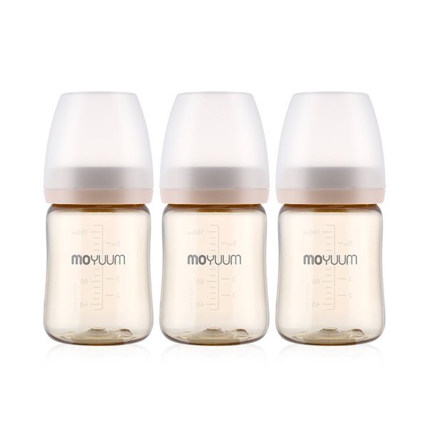 Moyuum Baby Bottle with Real Fit Nipple Level 1 Beige / 170ml (0 to 3 months) (Pack of 3) - shop_name uae and saudi arab