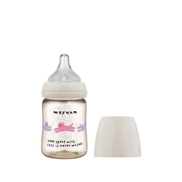 Moyuum PPSU All - in - one Baby Bottle 170ml (0 to 3 months) Pack of 3 - Cat Edition (Grey) - shop_name uae and saudi arab