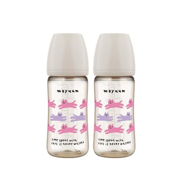 Moyuum PPSU All - in - One Baby Bottle 270ml (3+ Months) Pack of 2 Cat Edition Grey - shop_name uae and saudi arab
