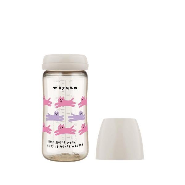 Moyuum PPSU All - in - One Baby Bottle 270ml (3+ Months) Pack of 2 Cat Edition Grey - shop_name uae and saudi arab