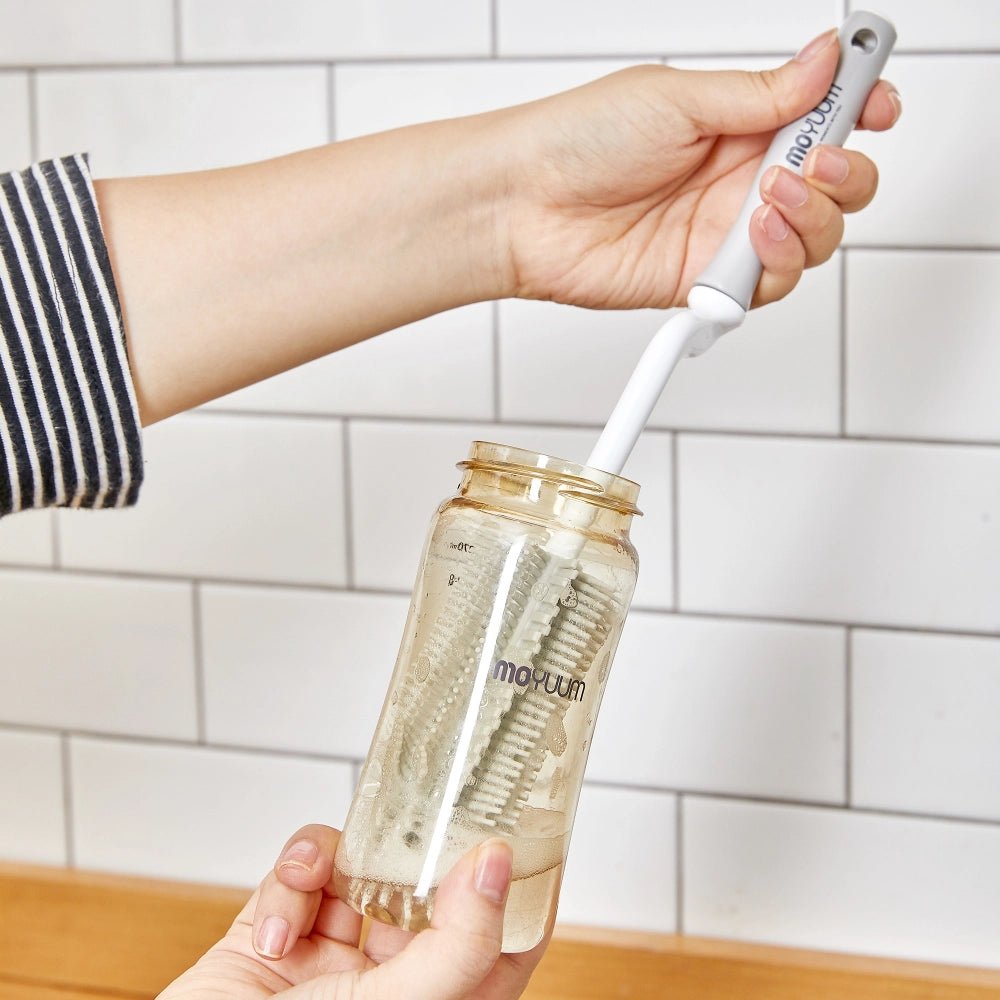 Moyuum PPSU All - in - one Baby Bottle 270ml (3+ Months) Pack of 2 Cat Edition Grey + Brush set Grey - shop_name uae and saudi arab