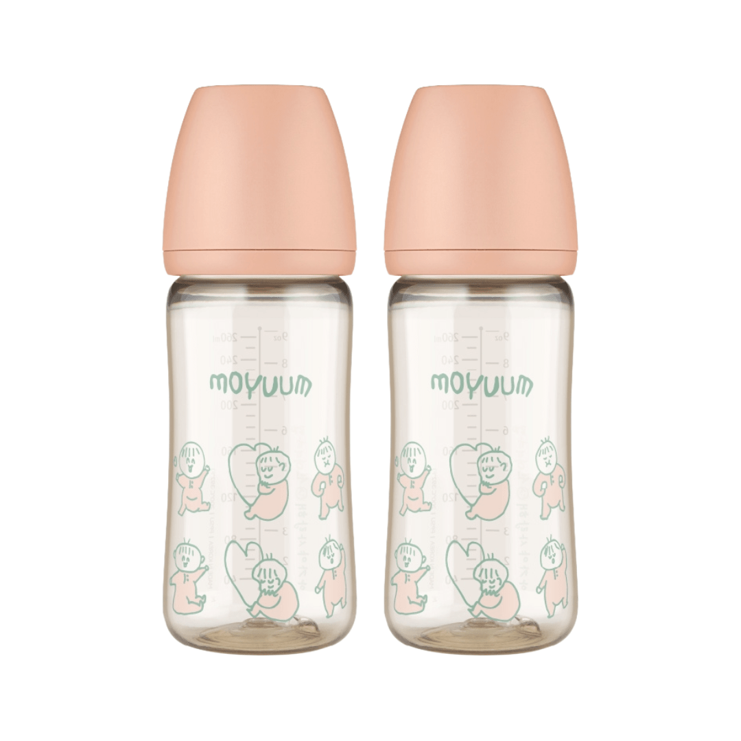Moyuum PPSU All - in - One Baby Bottle 270ml (3+ Months) Pack of 2 Dear Dear Edition - Coral Pink - shop_name uae and saudi arab