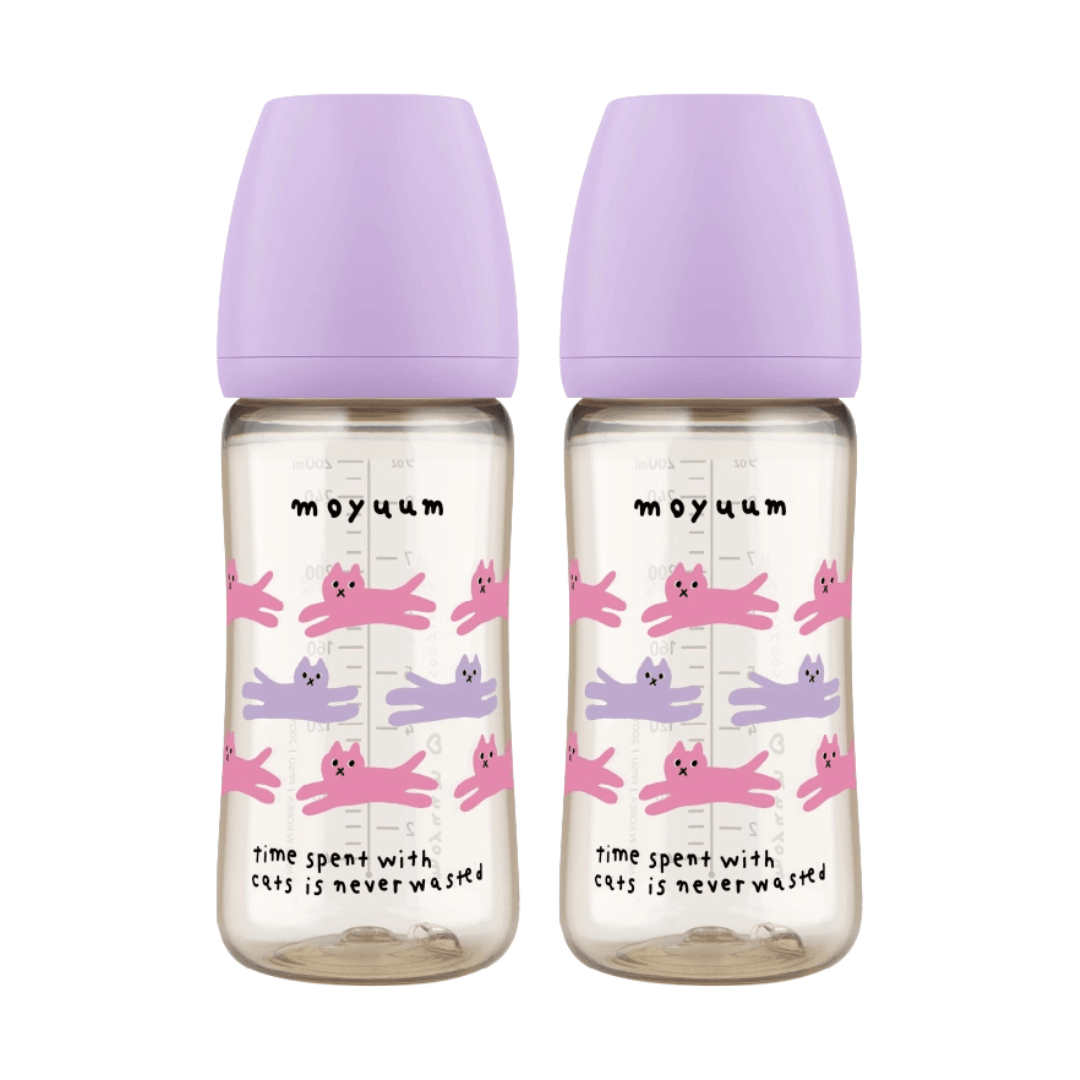 Moyuum PPSU All - in - One Baby Bottle 270ml (3+ Months) Pack of 2 Purple Cat Edition - shop_name uae and saudi arab