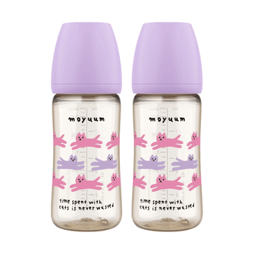 Moyuum PPSU All - in - One Baby Bottle 270ml (3+ Months) Pack of 2 Purple Cat Edition - shop_name uae and saudi arab