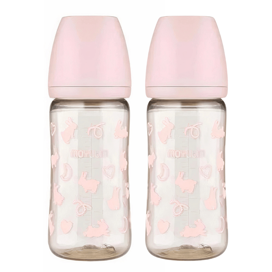 Moyuum PPSU All - in - One Baby Bottle 270ml (3+ Months) Pack of 2 Rabbit Edition - Pink - shop_name uae and saudi arab