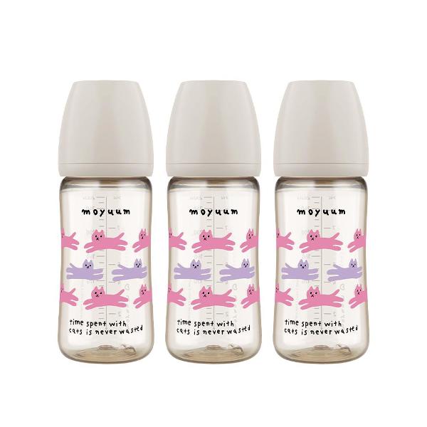 Moyuum PPSU All - in - One Baby Bottle 270ml (3+ Months) Pack of 3 Cat Edition Grey - shop_name uae and saudi arab