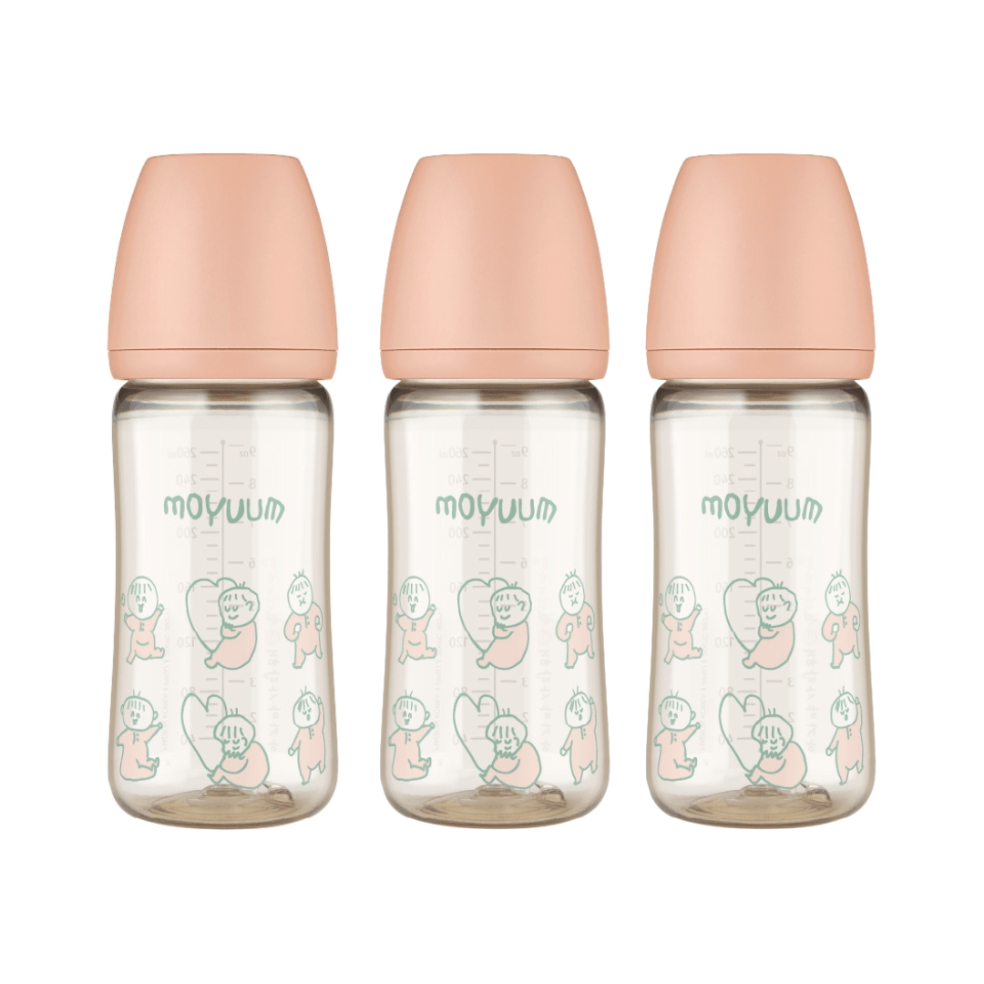 Moyuum PPSU All - in - One Baby Bottle 270ml (3+ Months) Pack of 3 Dear Dear Edition - Coral Pink - shop_name uae and saudi arab