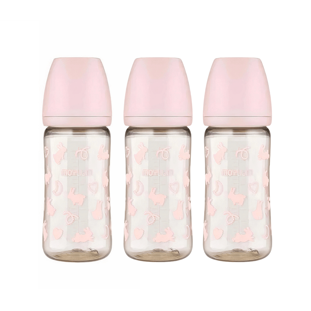 Moyuum PPSU All - in - One Baby Bottle 270ml (3+ Months) Pack of 3 Rabbit Edition - Pink - shop_name uae and saudi arab