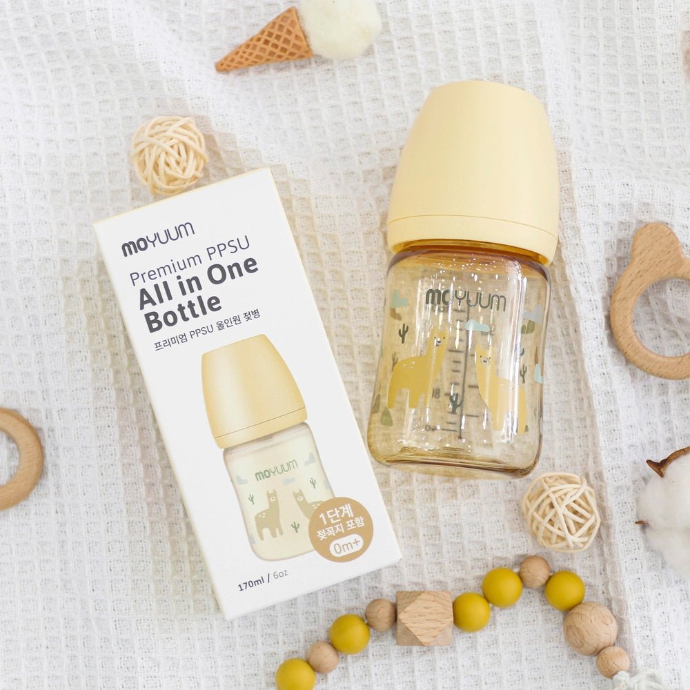 Moyuum PPSU All - in - One Baby Bottle with Nipple 170 ml (0 to 3 months) (Liama Edition - Beige) - shop_name uae and saudi arab