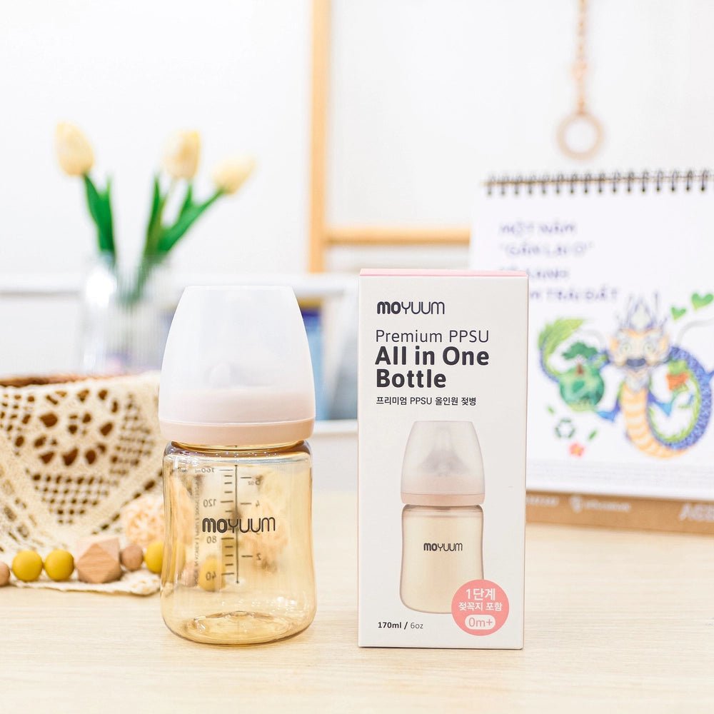 Moyuum PPSU All - in - One Baby Bottle with Nipple 170 ml (0 to 3 months) (More love (Real Fit Nipple - Beige) - shop_name uae and saudi arab