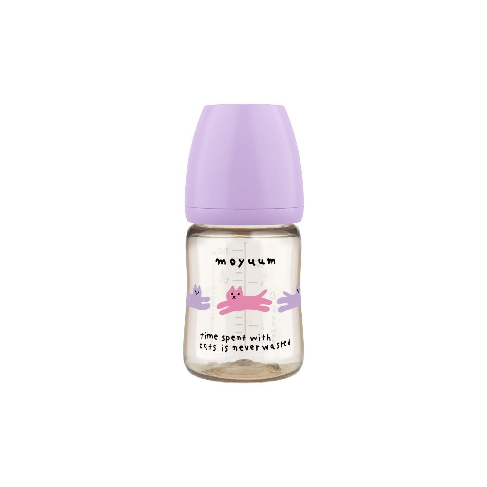 Moyuum PPSU All - in - One Baby Bottle with Nipple 170 ml (0 to 3 months)(Cat Edition - Purple) - shop_name uae and saudi arab