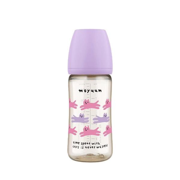 Moyuum PPSU All - in - One Baby Bottle with Nipple 270 ml (3+ Months) (Cat Edition - Purple) - shop_name uae and saudi arab