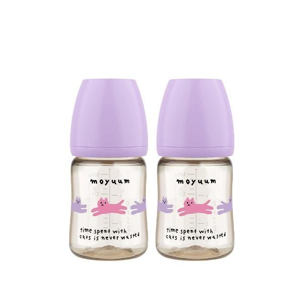 Moyuum PPSU All - in - one Bottle 170ml (0 to 3 months) Pack of 2 cat Edition (Purple) - shop_name uae and saudi arab