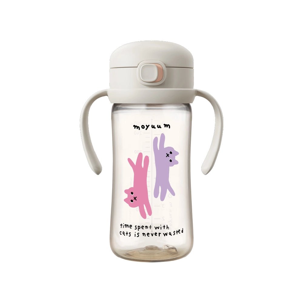 Moyuum PPSU All - in - one One - touch Straw cup With Cat Edition Gray 270ml (3+ Months) - shop_name uae and saudi arab