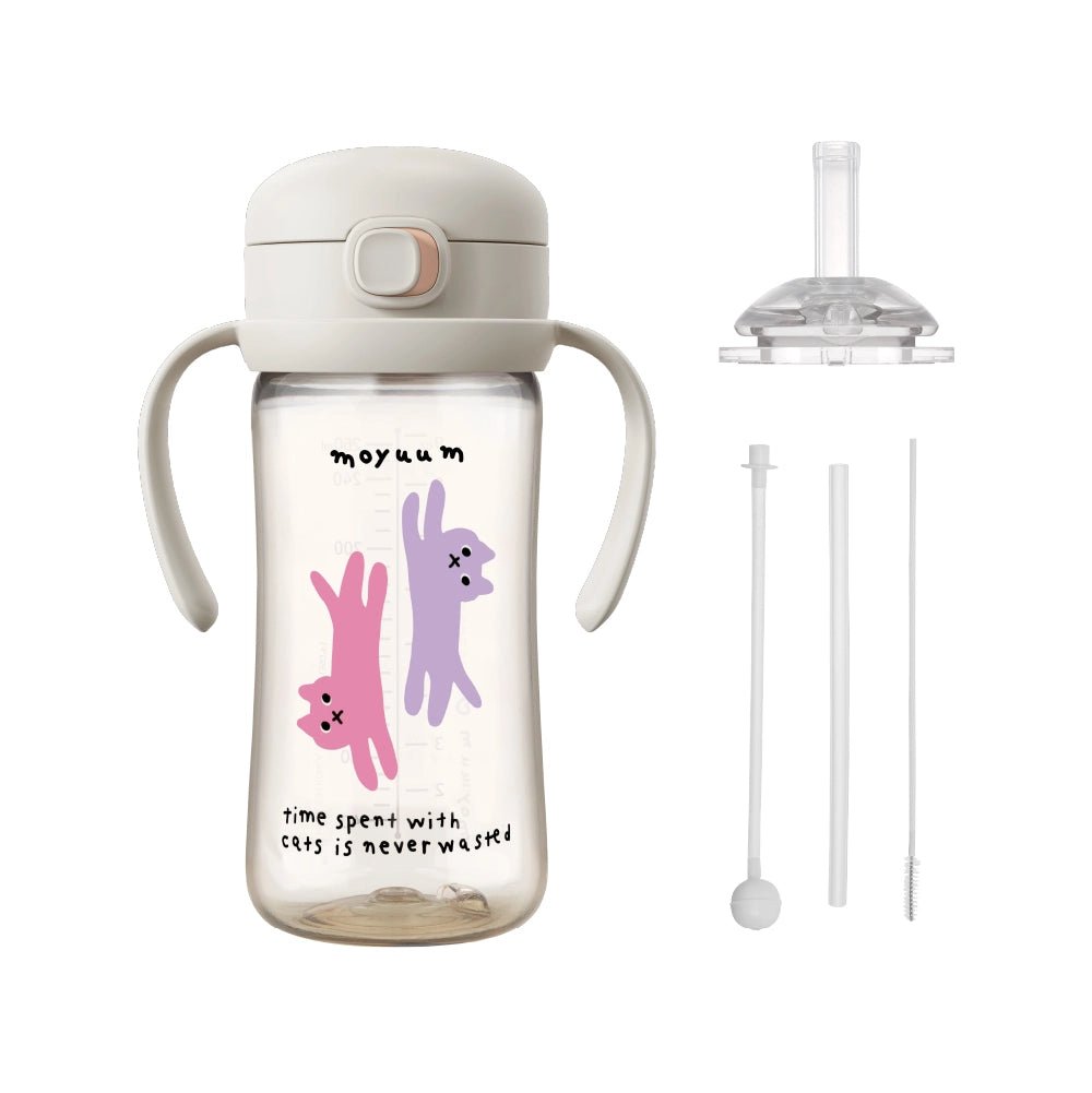 Moyuum PPSU All - in - one One - touch Straw cup With Cat Edition Gray 270ml (3+ Months) - shop_name uae and saudi arab