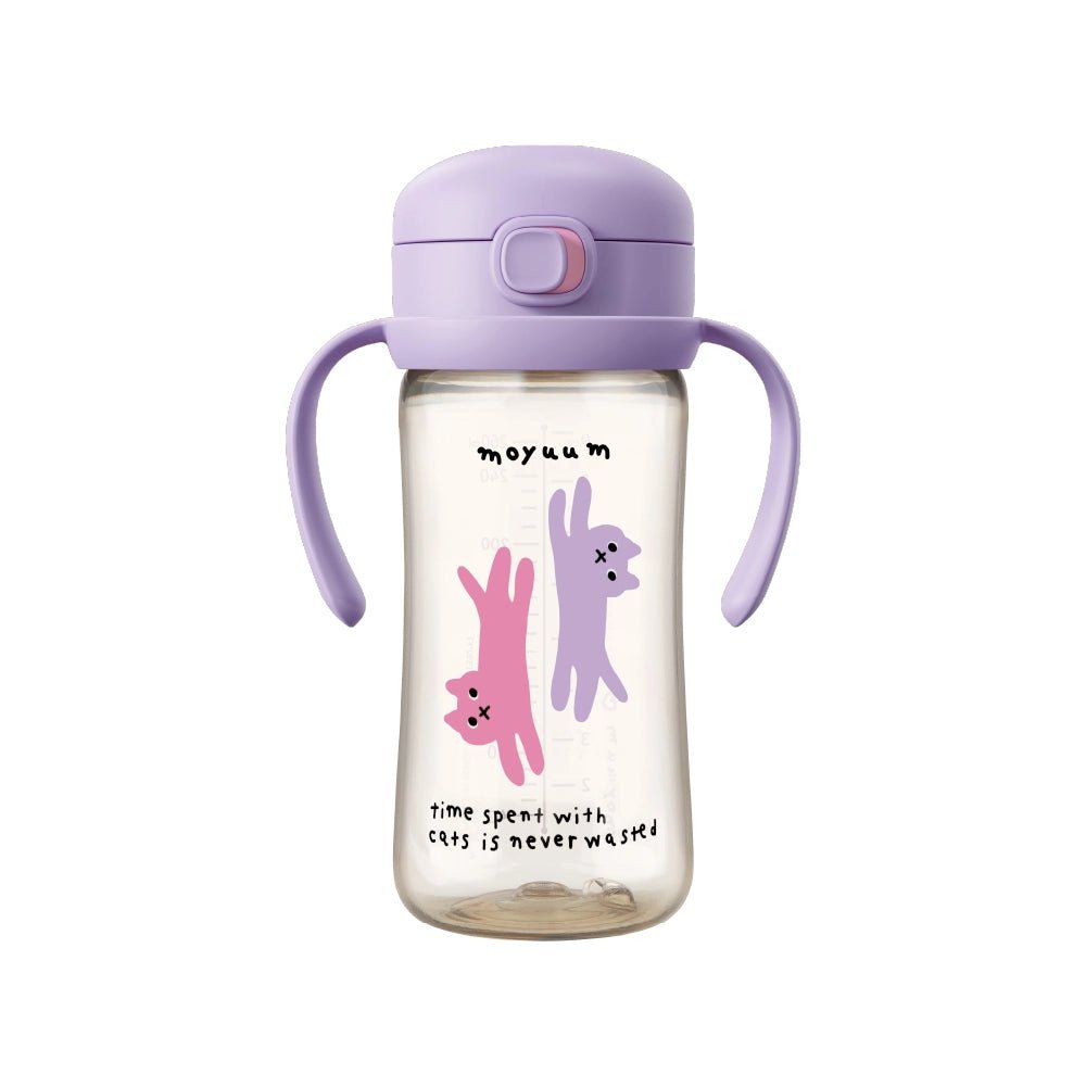 Moyuum PPSU All - in - one One - touch Straw cup With Cat Edition Purple 270ml (3+ Months) - shop_name uae and saudi arab