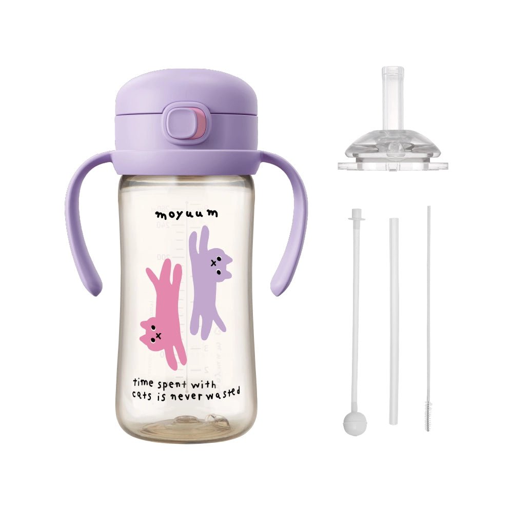 Moyuum PPSU All - in - one One - touch Straw cup With Cat Edition Purple 270ml (3+ Months) - shop_name uae and saudi arab