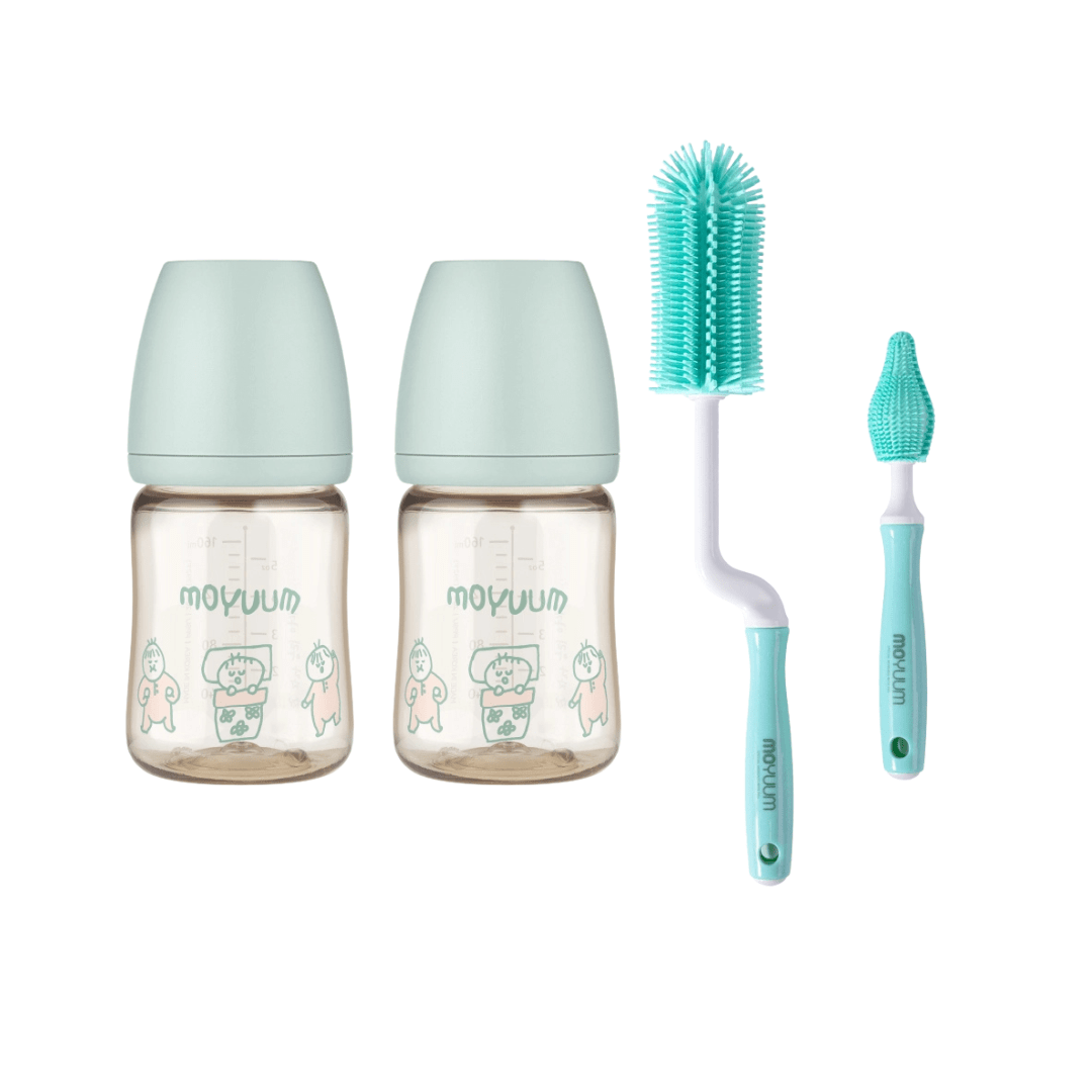 PPSU All - in - one Baby Bottle 170ml (0 to 3 Months) Pack of 2 Dear Dear Edition Mint + Brush set Mint - shop_name uae and saudi arab