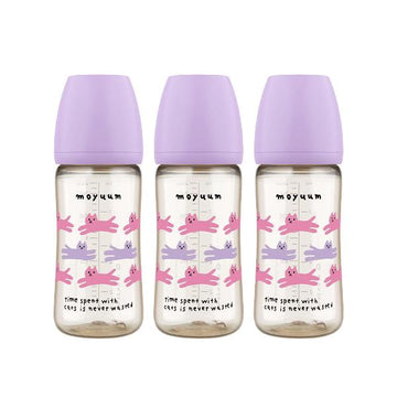 PPSU All - in - One Baby Bottle 270ml (3+ Months) Pack of 3 Purple Cat Edition - shop_name uae and saudi arab