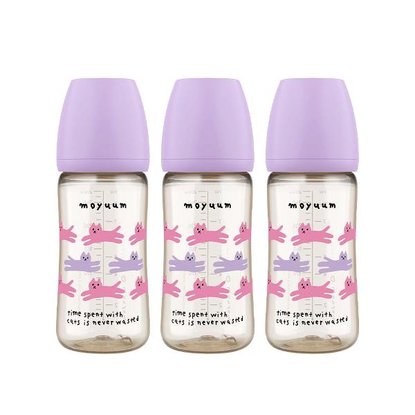 PPSU All - in - one baby bottle nipple 270ml (3+ Months) Triple Pack Withcat Edition (Purple) - shop_name uae and saudi arab